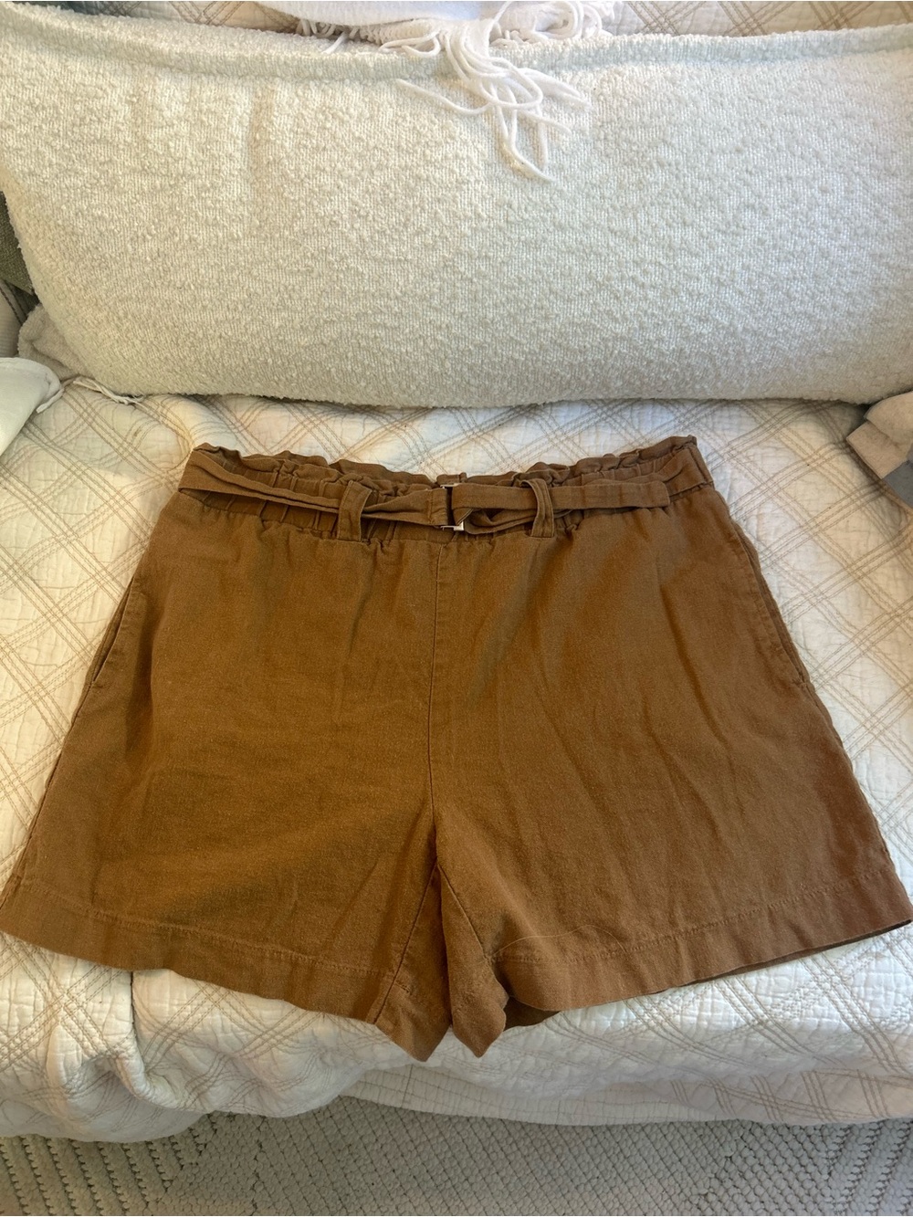 Jules & Leopold Rust Brown Paperbag Waist Shorts with Belt